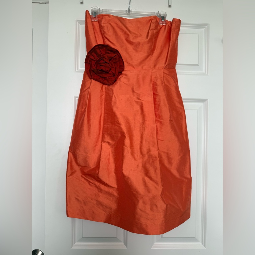 Orange Strapless Dress with removable Floral Accent